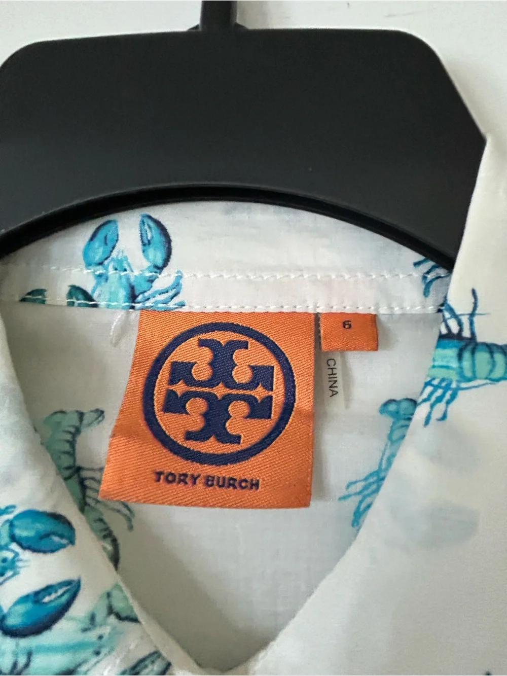 ⛵️⛴️🦞🦞🦞Tory Burch White Shirt with Teal Lobster Print🦞🦞⛵️